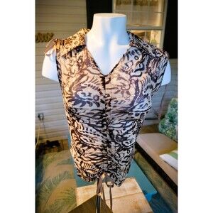 Per Una, made in Italy- sexy, synched ties, fitted sheer, safari blouse, S